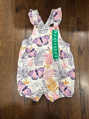 Pekkle Butterfly Print Baby Romper in Pink, Purple & Mustard size 18 months